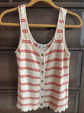 Madewell Cream Tank Top with Coral Stripes and Button Front